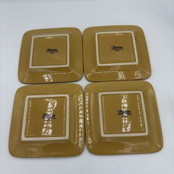 Signature Housewares Stoneware Salad Plates Set 4 Square Embossed 6"‎ Wheat Gold - Picture 9 of 13